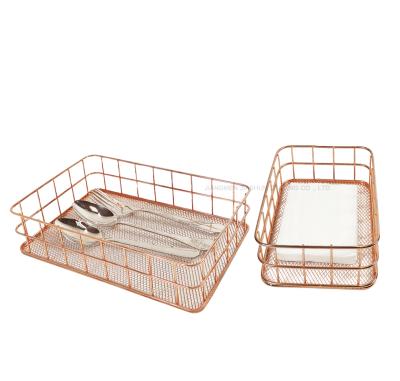 China Minimalist Gold Mesh Paper Rack Dish Rack Kitchen Storage Basket Set for sale