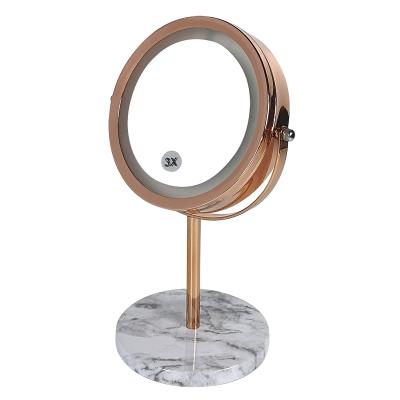 China Marble Lighted Stand Makeup LED Double Sided Mirror for sale