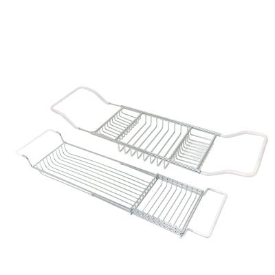 China 2022 Sustainable High Quality Amazon Iron Bathroom Accessories Bathtub Cart Expandable Tray Rack for sale