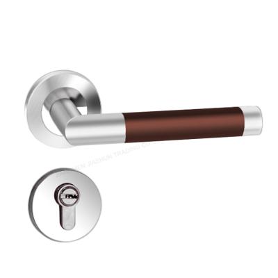 China 2021 luxury high standard luxury brown leather metal door handle for hotel home office for sale