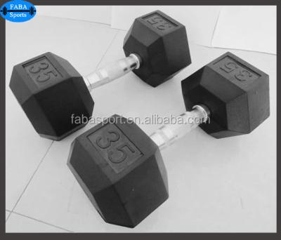 China Cast Iron+Rubber Coated Black Rubber Coated Hex Dumbbells for sale