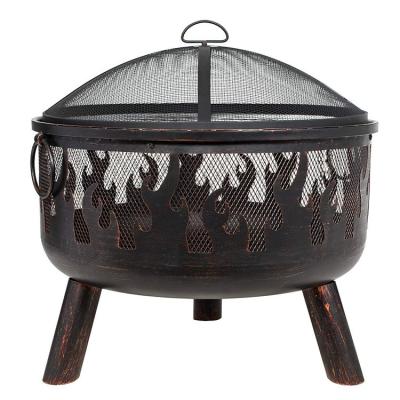 China Wholesale Deep Wood Fire Round Stocked Burning Pit With Spark Screen Cover Safe Mesh Lid And Poker for sale