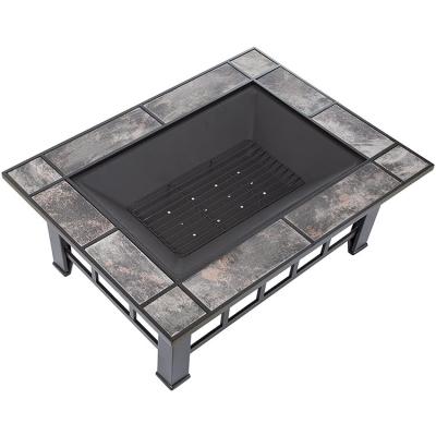 China Stocked Fire Pit 37inch Square Outdoor Wood Burning Fireplace With Spark Screen Waterproof Cover Poker for sale