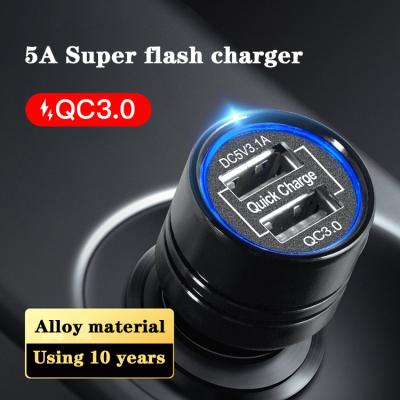 China Cars 12V 24V Car Charger Adapter LED Dual Ray USB Blue Car Charger QC3.0 Charger for sale