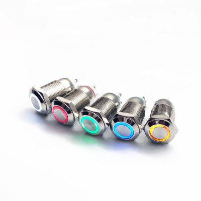 China Silver Alloy Self-Latching Reset 12mm LED High Head Flat Head Metal Flat Key Push Button Switch for sale