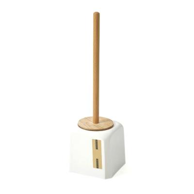 China 2011 Hot Selling Modern Plastic Toilet Bowl Brush Sanitary Storage Compact With Bamboo Rack Free Standing for sale