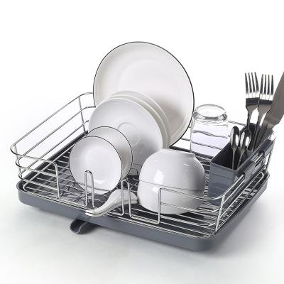 China Kitchen Steel Frame Stocked Dish Rack With Plastic Cutlery Holder And Drainer for sale