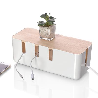 China European Plastic Wooden Bamboo Cable Management Box Desktop Table Cord Organizer Hide Wires Power Strips for sale