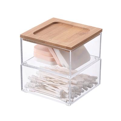 China Sustainable New Design Bamboo Lid Storage Plastic Cosmetic Organizer for sale