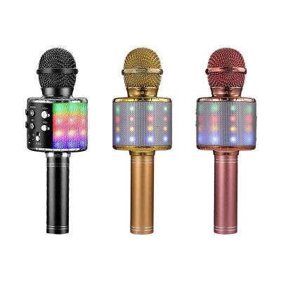 China Professional Mini Portable USB BT KTV Handheld Microphone WS858L LED Light Karaoke Microphone Professional Wireless Speaker for sale