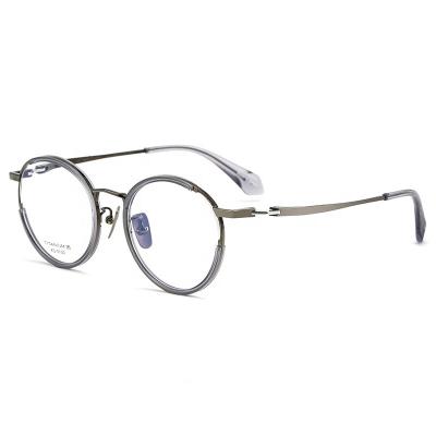 China 03-0130 Retro Fashion Round Acetate Glasses Frame Ultra-light Pure Titanium Men And Women Optical Glass for sale