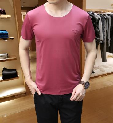 China Anti-Wrinkle Polyester Plain T-shirt Red Favorable Prices Mens Cotton Print Fashionable Casual Pattern With Woven Pattern Yarn Dyed O-Neck for sale