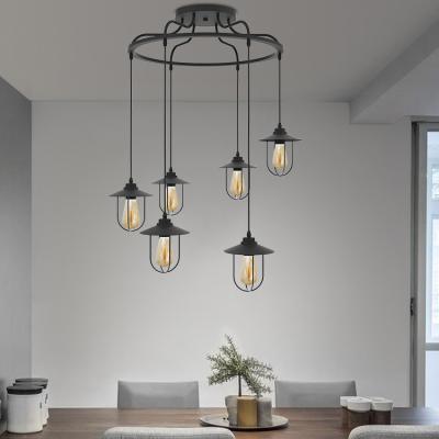 China Skycam OEM/ODM Modern Simple Style E27 Pendant Light Black Iron Chandeliers For Dining Room for sale