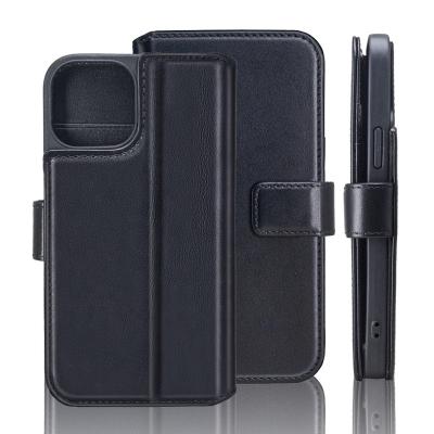 China Detachable Business +Multi Card Slot Anti EMF Radiation Genuine Leather Protective Case With 4 Pockets Card Holder Wallet For iPhone 13 Pro Max Phone Case for sale