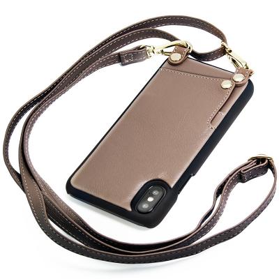 China Wholesale Genuine Leather Genuine Leather Cell Phone Case Collar Phone Case Cell Phone Case With Strap Card Slot for sale