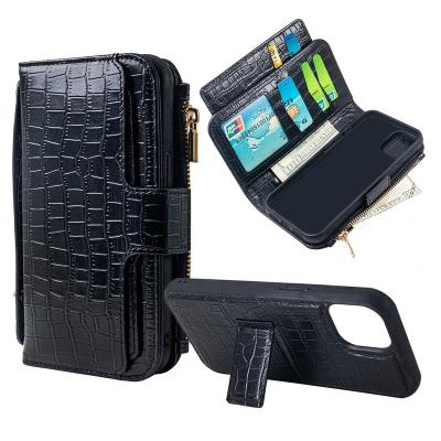 China Unique Genuine Crocodile Leather Multifunctional Detachable 2in1 Cell Phones Case with Coin Card Holder Zipper Purses for iphone 13 for sale