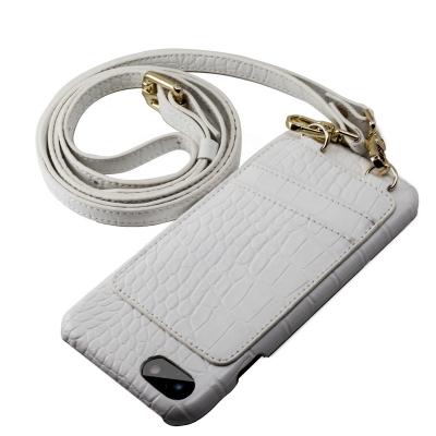 China Pure White Crocodile PU Leather Collar Case Cross Body Phone Case With Shoulder Strap For iPhone 7/8 for sale