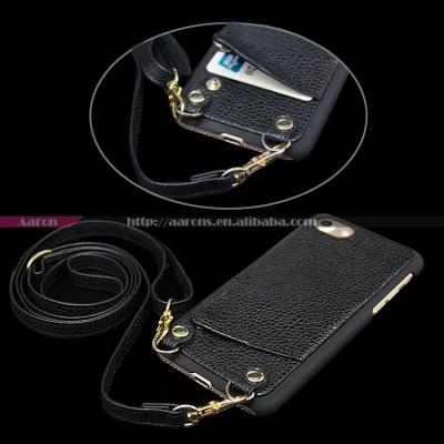 China Protect Devices Luxury Cross - Body Phone Case Litchi Leather Back Cover With Adjustable Neck Strap Ultra-thin Case For iPhone 7 8 11 12 for sale