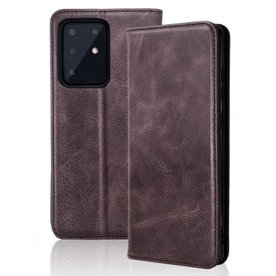 China Real Leather Flip Cow Phone Case Retro Style Genuine Leather Stand Function For Samsung 512gb s20 ultra 5g for sale