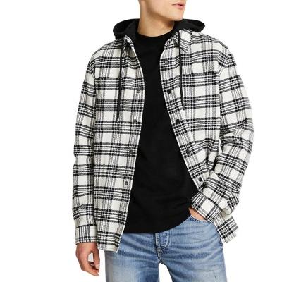 China Wholesale Men's Breathable Jacket Check Drawstrings Hood Popper Fastening Overshirt Wool Detachable Jackets With Hood for sale