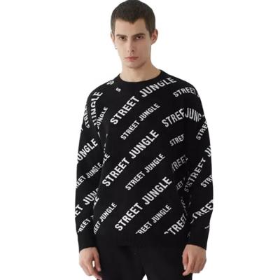 China Custom Letter Jacquard Knitted Crew Logo Letter Jacquard Knitted Cotton Anti-Wrinkle Long Sleeve Heavy Warm Men Jumper Sweater Custom Made for sale