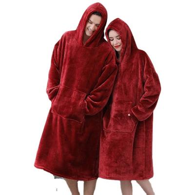 China Amazon Supplier Women Hoodie Long Robe TV Thermal Blanket Plus Size Mens Sleepwear Bathrobe Custom Long Nightgown for sale