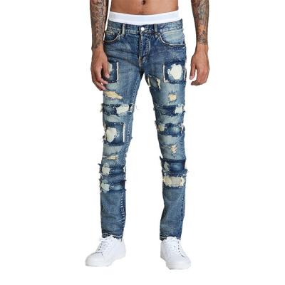 China Breathable Factory Wholesale OEM Wholesale Mens Jeans Custom Patchwork Distressed Skinny Jeans For Men for sale