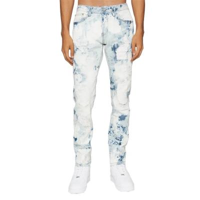 China Wholesale Mens Jeans Streetwear Light Color Washed Paint Breathable Splatter Ripped Skinny Men Jeans for sale