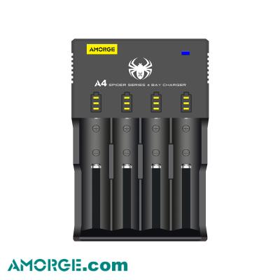 China Amorge A4 4 bay 18650 battery charger best charger 0.5A vape charger 20700 charger 21700 charger 26650 charger for sale