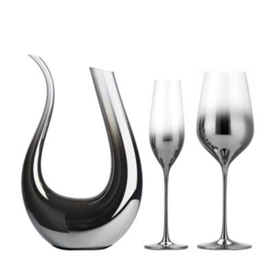 China Viable Glass Plating Crystal Gradient Silver Gray American Red Wine Goblet Glass Decanter for sale