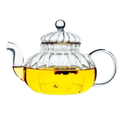 China Sustainable Borosilicate Glass Teapot Pumpkin Shaped Teapot Glass Tea Kettle for sale