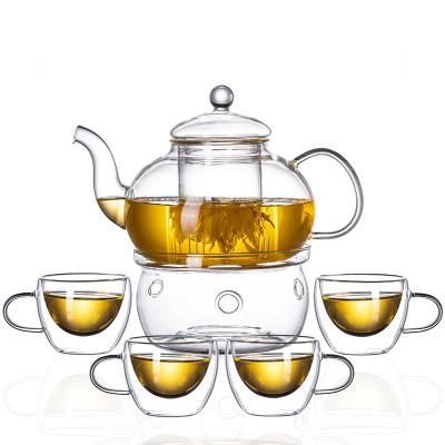 China Sale High Borosilicate Tea Set Heat Resistant Hot Viable Glass Teapot For Tea With Glass Infuser for sale