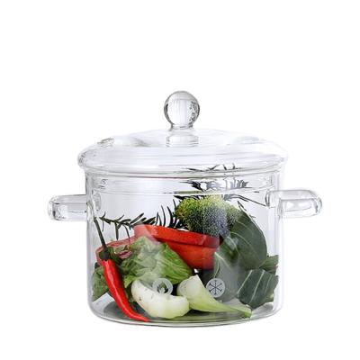 China Food Sustainable Large Size 3000ml Transparent Heat Resistant Glass Cookware For Kitchen Cooking Pot With Lid for sale