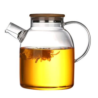 China 1600ml sustainable glass teapot with bamboo lid for sale