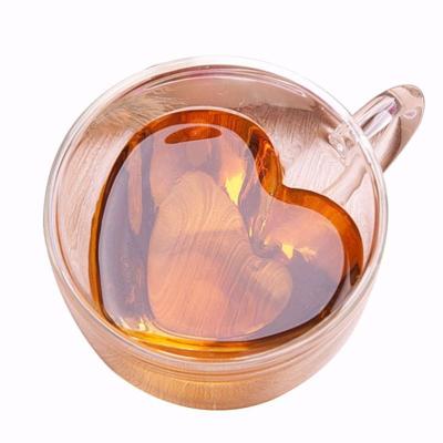 China Viable Heart Shaped Double Wall Glass Mugs Beer Whiskey Espresso Double Layer Glass Coffee Cup With Handle For Tea Drinkware for sale