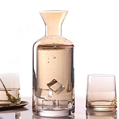 China Colored Recyclable Glass Water Jug Decanter Wine Glass Set With Log Ball Lid for sale