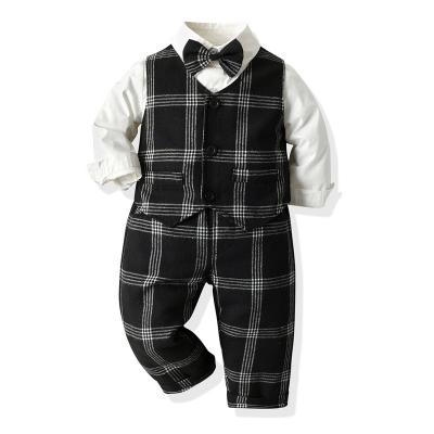 China Slim Toddler Boy Casual Fashion Wedding Suits Plaid Three Piece Suit Blazers Shirt Pants Trousers Formal Pants Sets for sale