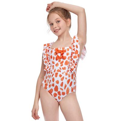 China 2021 Summer New Children's Ruffle Swimsuit Children's Beach Wear Children's Swimsuit 2-12T Breathable Solid Color Girl's One-Piece Bikini Suit for sale