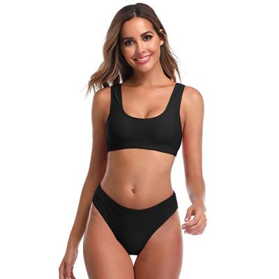 China 2021 Breathable New Sexy Split Bikini Set Solid Waist Top Color 2 Piece Women Swim Cover Up Lift Up Swimwear Suit for sale