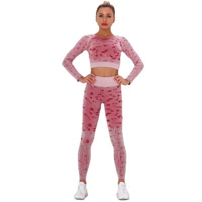 China Striped Yoga Suit Fitness Suit Quick-drying Breathable Seamless Knitted Sportswear Camouflage Yoga Set Sports Suits Clothes For Women for sale