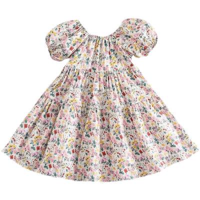 China 2021 NEW Girls Floral Dress Breathable Baby Dress Party College Style Lapel Princess Dress Fashion Kids Children Clothing for sale