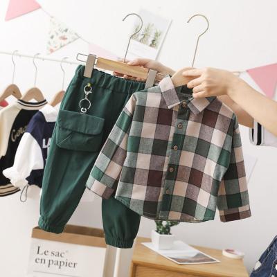 China Casual Baby Boys Clothing Sets Cotton Plaid Shirt+Pants Kids Clothing Sets Spring Autumn Kids Clothes For Boys Sets Clothes for sale