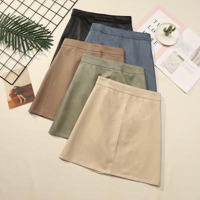 China Women's Clothing 2021 Fashion Casual High Waist Pu Skirt Solid Color Breathable Leather A-line Skirts for sale