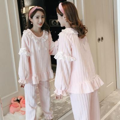 China Winter 2pcs Women's Breathable Pajamas Sets Warm Velvet Home Clothes For Women Flannel Pajamas Suits Sleepwear for sale