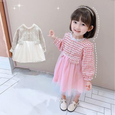 China Viable Girls Dress 2021 Spring Autumn Baby Princess Child Dresses Plaid Children's Long Sleeve Children's Suits Cotton for sale