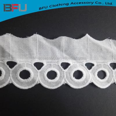 China Wholesale Fashion Design Cotton Eyelet Lace Fabric White 10cm Viable Cotton Lace Trim For Garment for sale