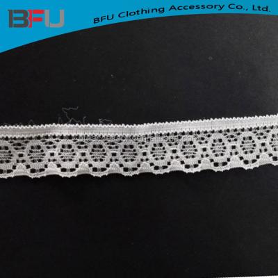 China Small elastic waist 2cm white nylon poly lace workable lace for sale