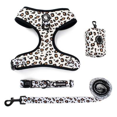 China Soft Breathable Leopard Print Puppy Pattern Puppy Padded Cat Dog Vest Harnesses With Matching Leash Collar for sale