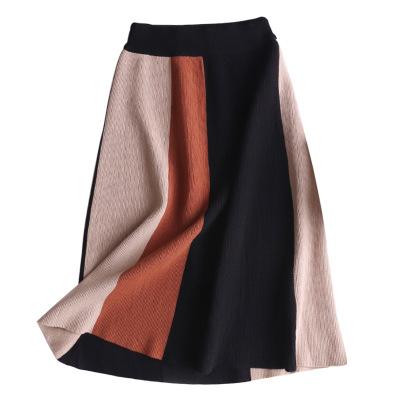 China Factory Direct Customized Women Clothing Loose A-Line Wool Breathable Knit Patchwork Long Skirt for sale