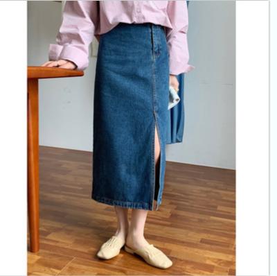 China Women Clothing Customized Breathable High Waist Fork Women Denim Long Solid Open Skirt for sale